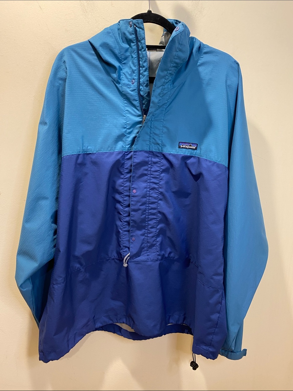 Patagonia Two-Tone Light & Royal Blue Hooded Pullover Windbraker Jacket Sz  XL